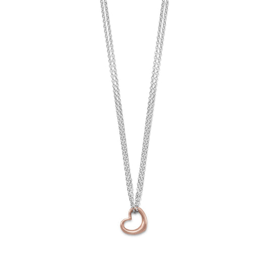 Two Tone Double Strand Open Heart Necklace