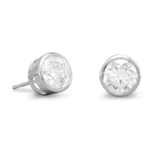 7mm Round Bezel CZ Post Earrings