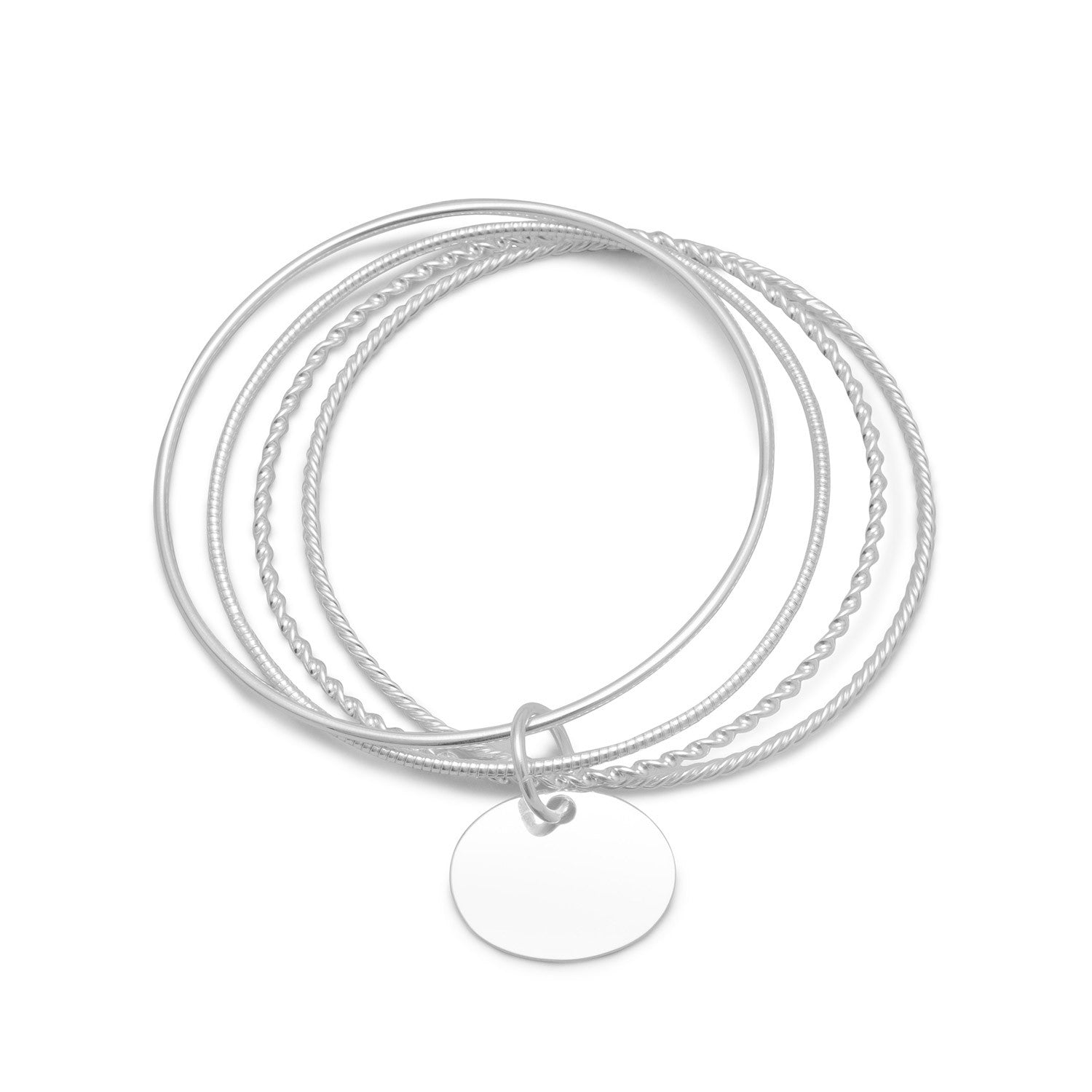 4 Bangle Bracelets with an Oval Tag