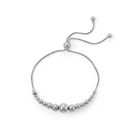 Rhodium Plated Graduated Bead Bolo Bracelet