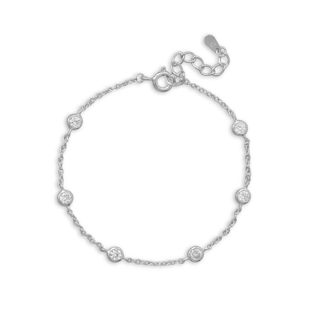 7"+1" Rhodium Plated 6 Bezel Set CZ Bracelet