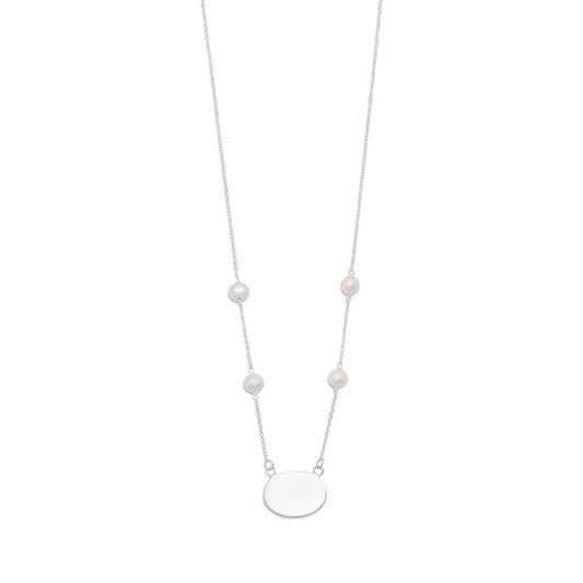 16" ID Tag Necklace with White Cultured Freshwater Pearl