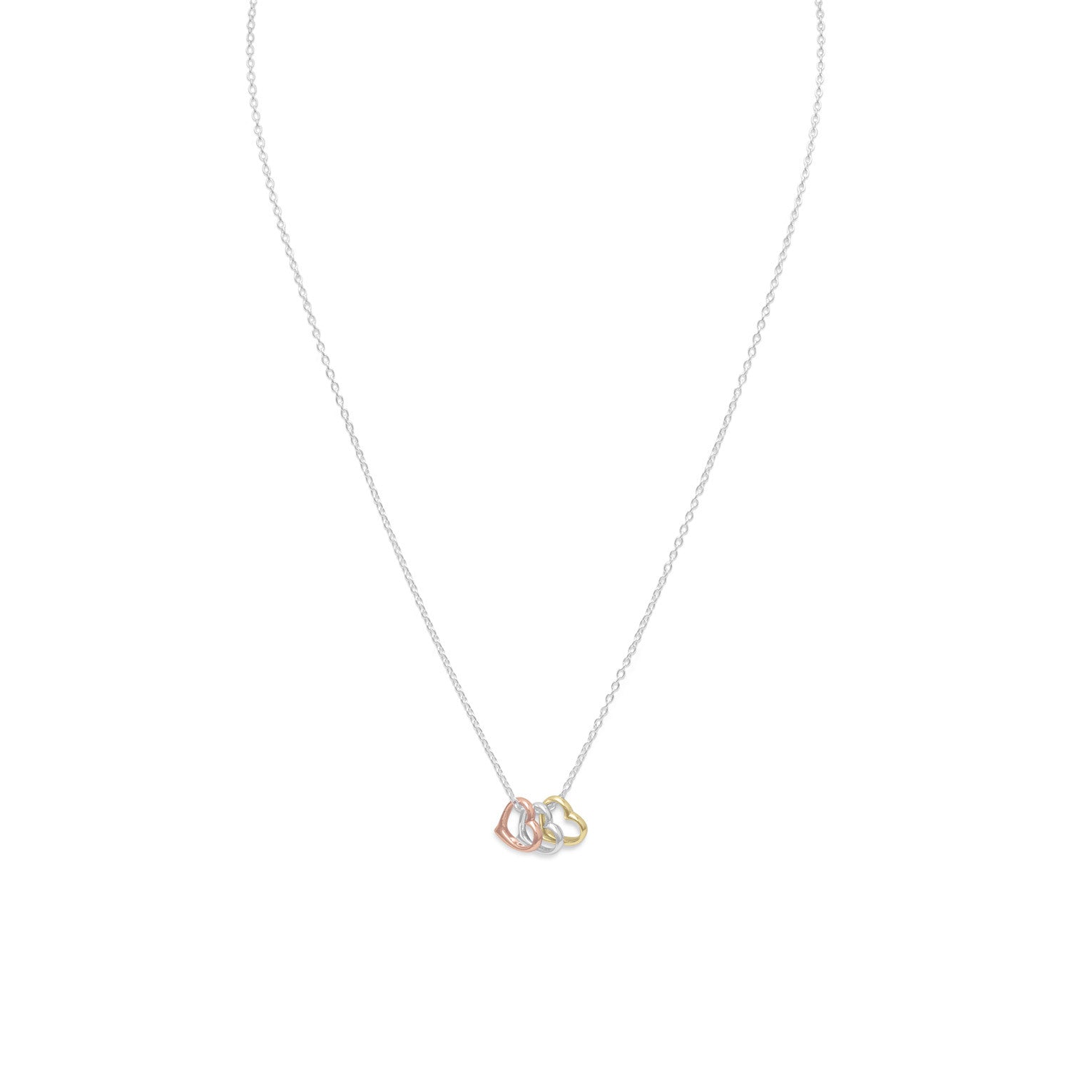 16"+2" Tri Tone Heart Necklace