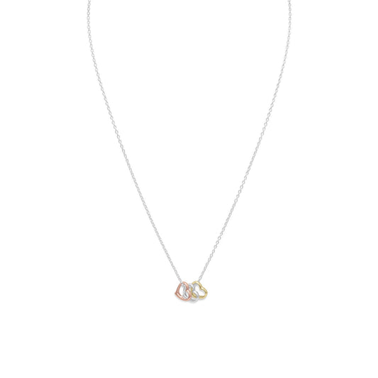 16"+2" Tri Tone Heart Necklace