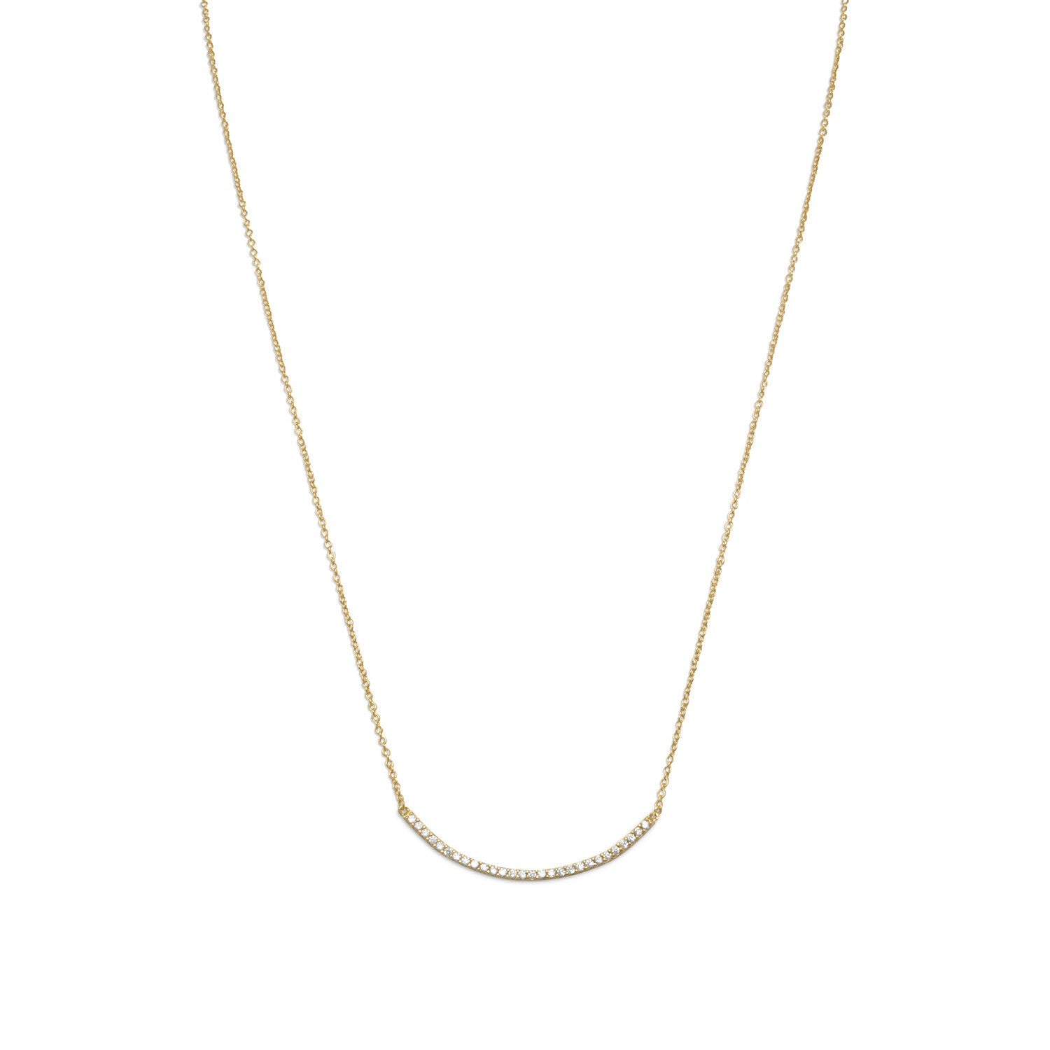 18" + 2" 14 Karat Gold Plated Curved CZ Bar Necklace