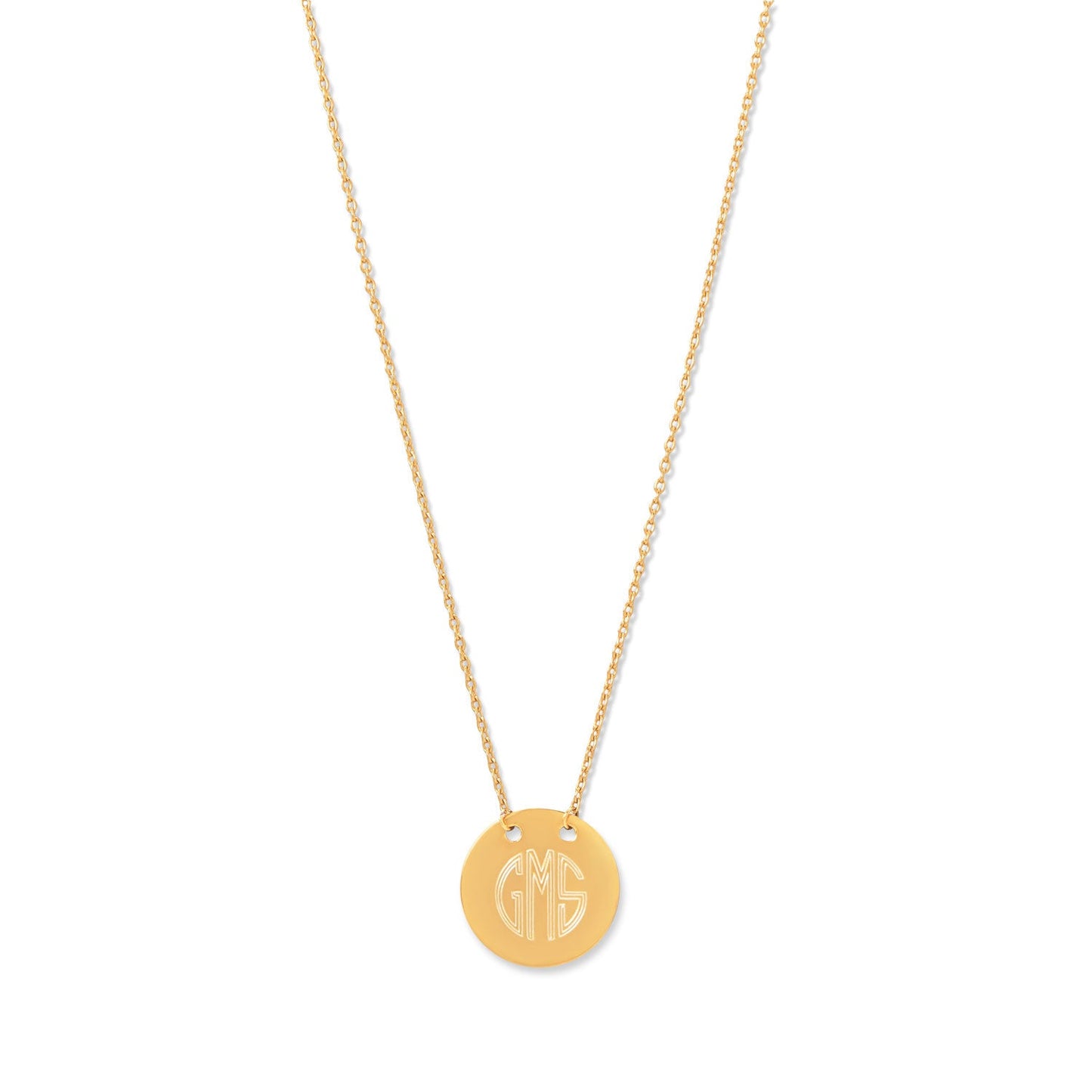 14 Karat Gold Plated Polished Round Engravable Disk Necklace