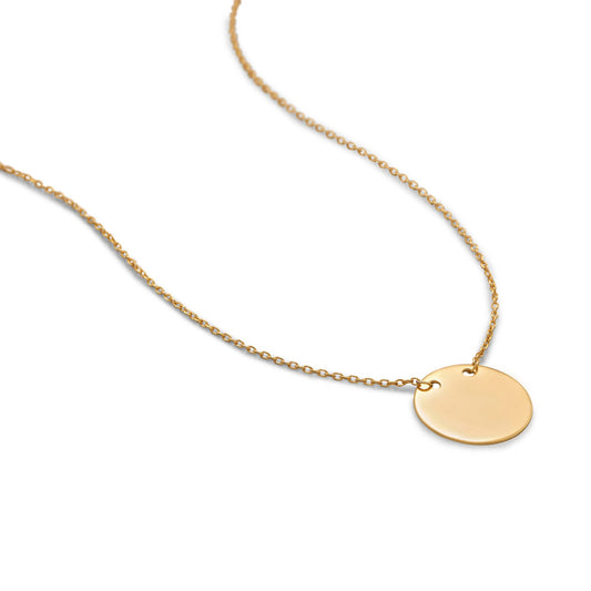 14 Karat Gold Plated Polished Round Engravable Disk Necklace