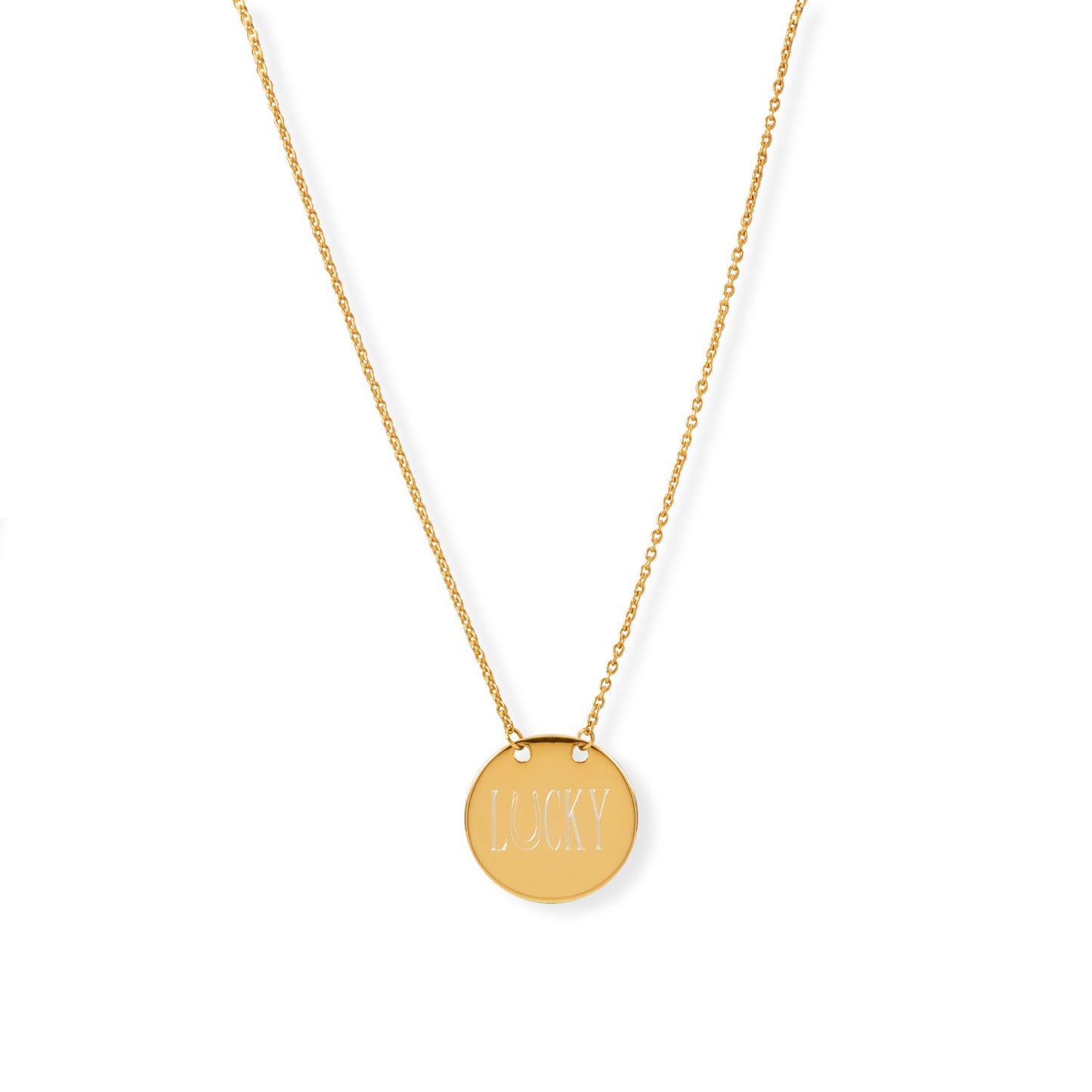 14 Karat Gold Plated Polished Round Engravable Disk Necklace