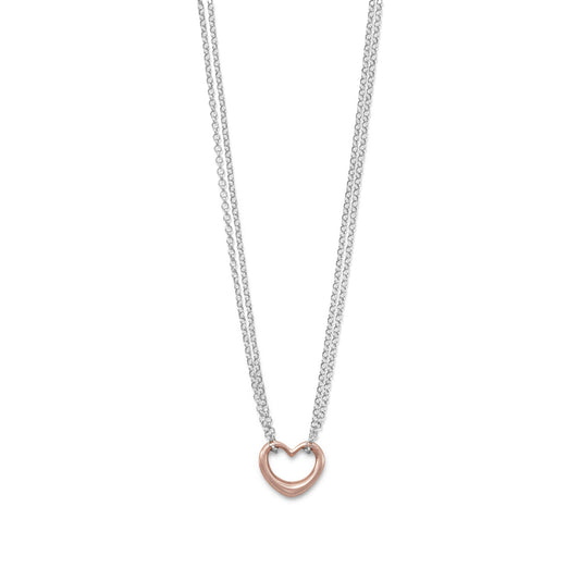 Two Tone Double Strand Open Heart Necklace