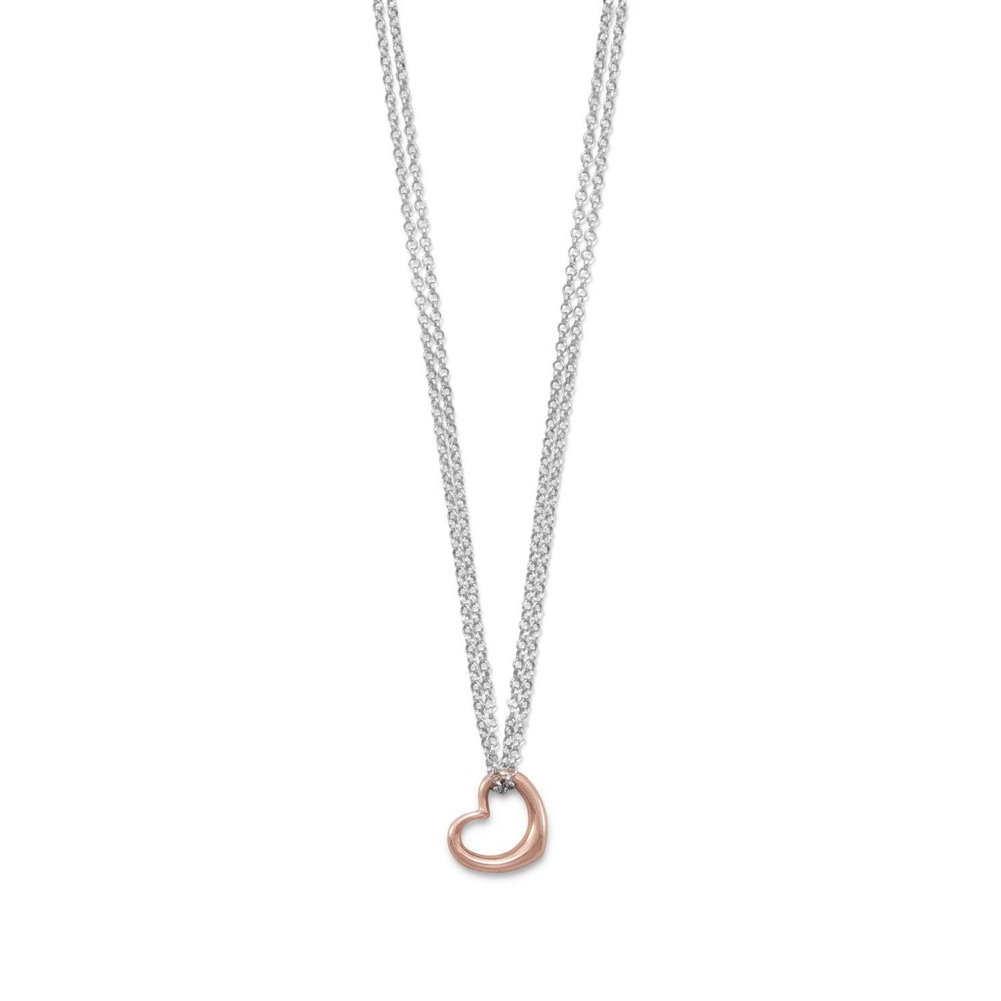 Two Tone Double Strand Open Heart Necklace