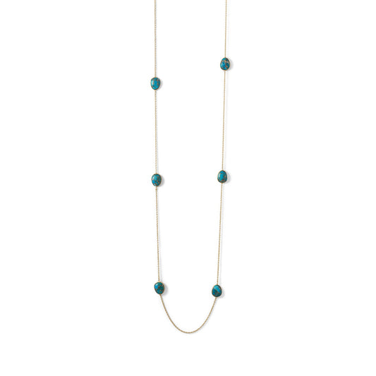 14 Karat Gold Plated Turquoise Stone Endless Necklace