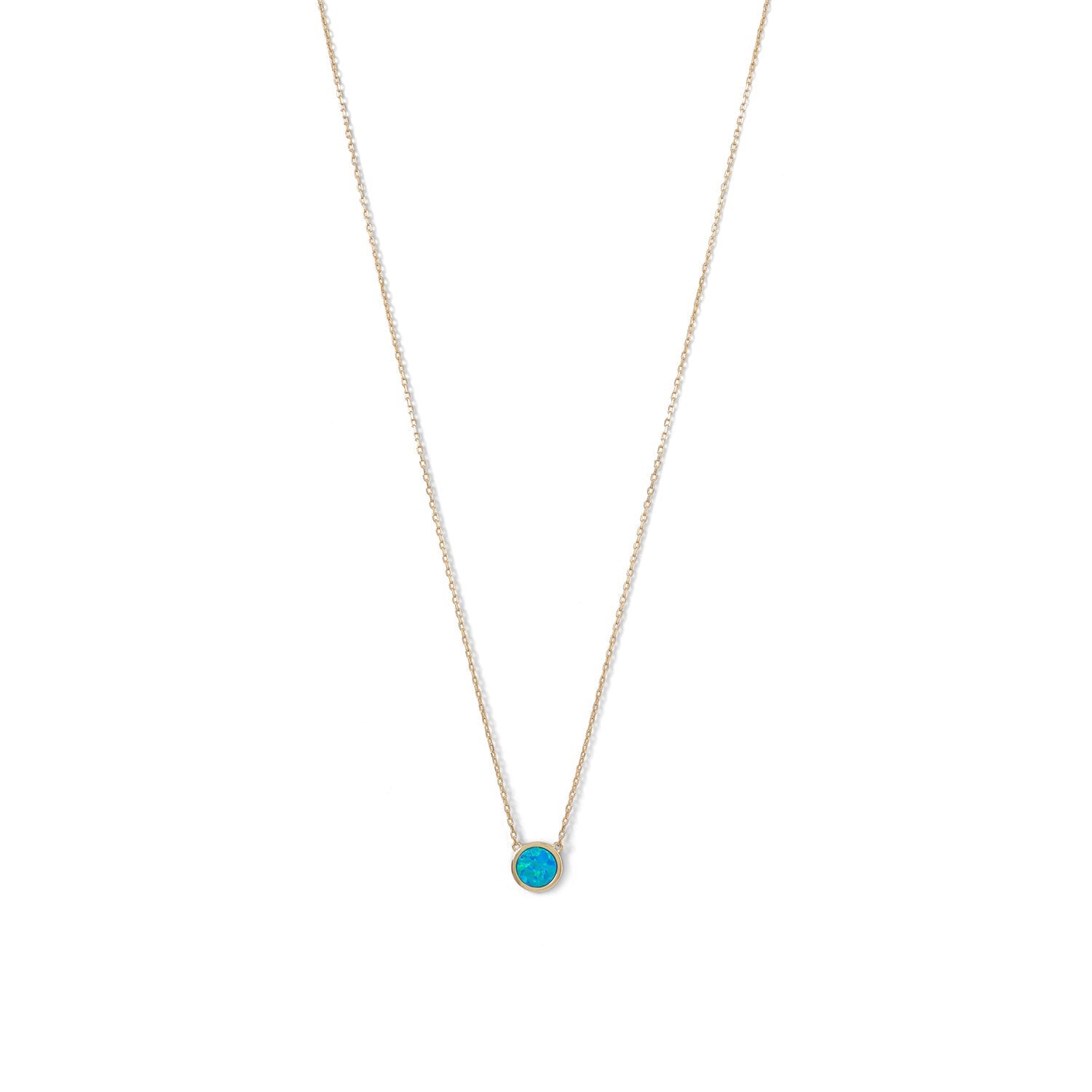 14 Karat Gold Plated Mini Synthetic Blue Opal Necklace