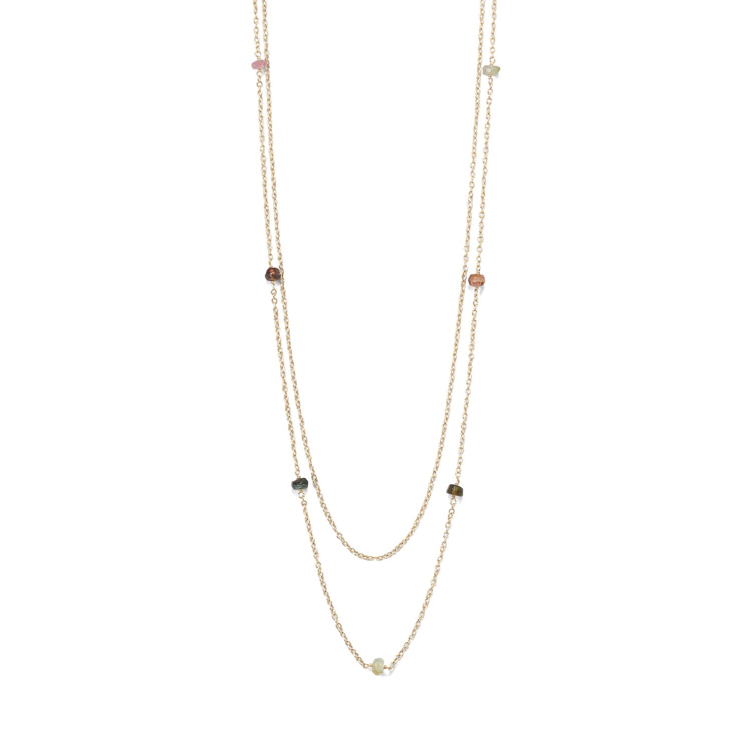 Two Strand 14 Karat Gold Plated Tourmaline Necklace