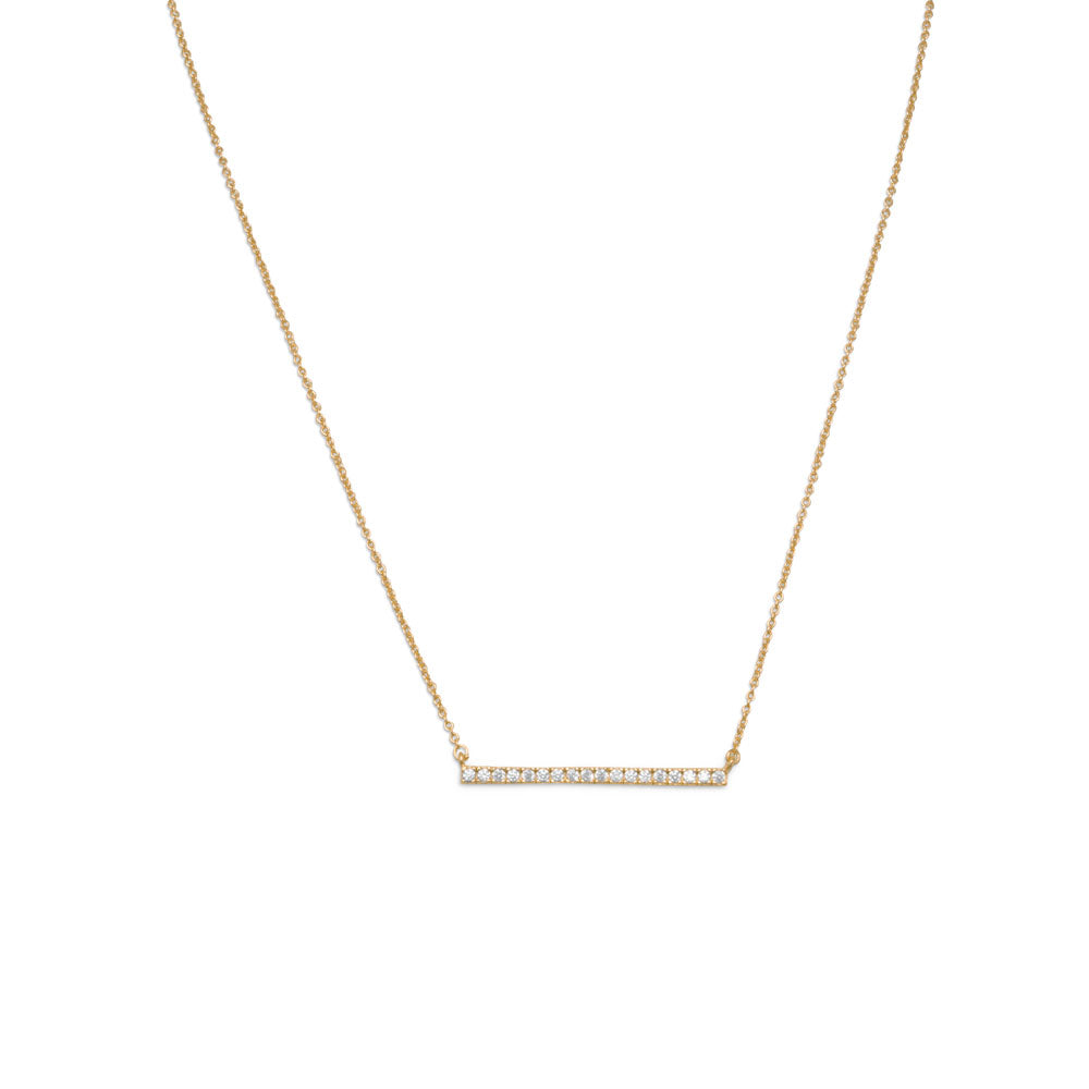 16" + 2" 14 Karat Gold Plated CZ Bar Necklace