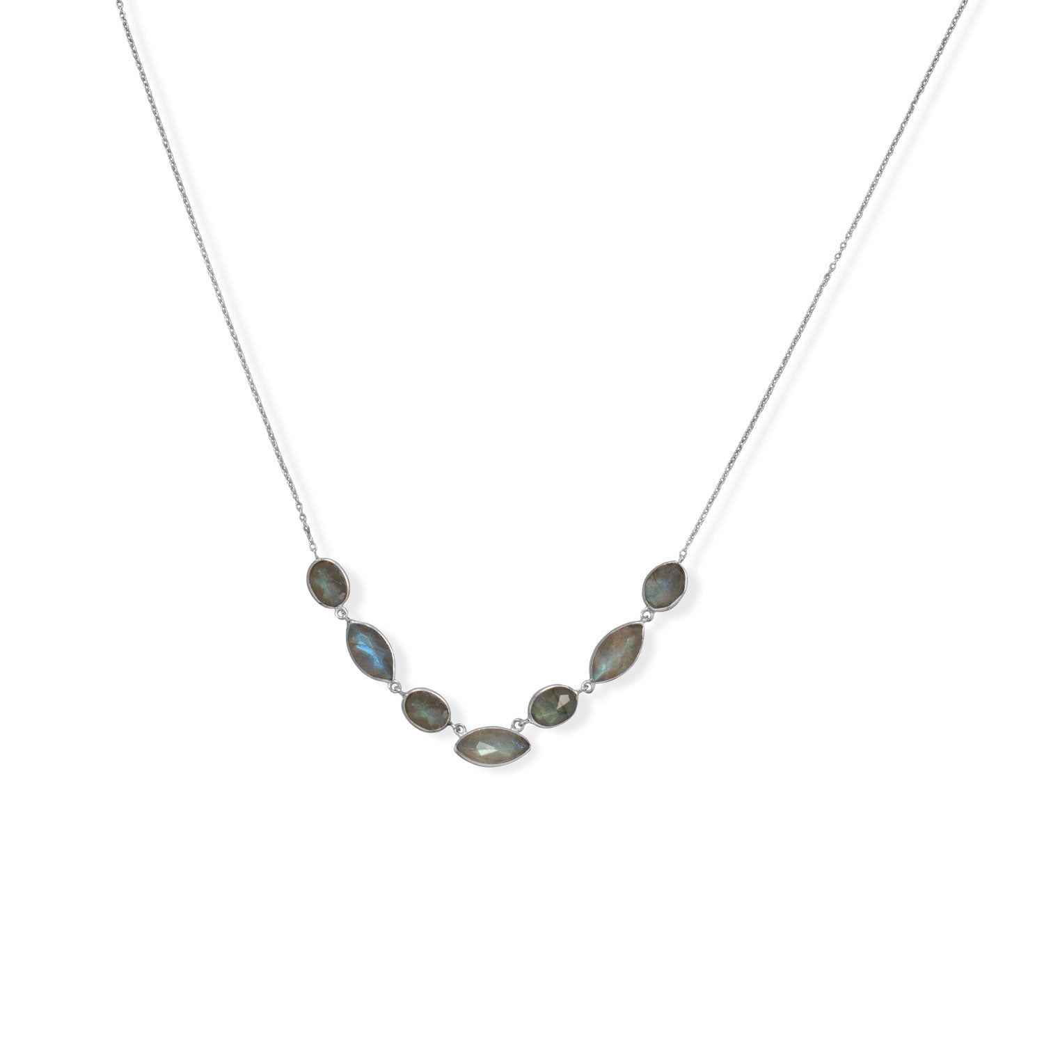 16"+2" Rhodium Plated Multi-Shape Labradorite Necklace