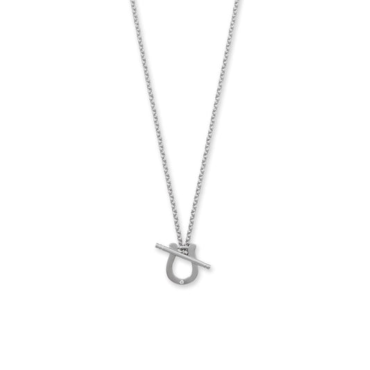 16" Rhodium Plated CZ Horseshoe Toggle Necklace