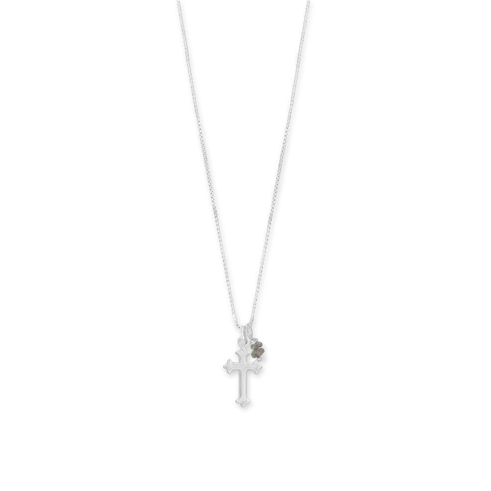 16" Birthstone and Ornate Cross Charm Necklace (All Months)