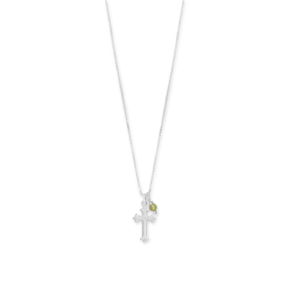 16" Birthstone and Ornate Cross Charm Necklace (All Months)