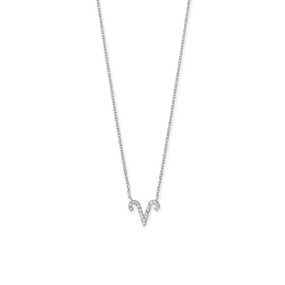 16" Rhodium Plated CZ Zodiac Symbol Necklace (All Signs)