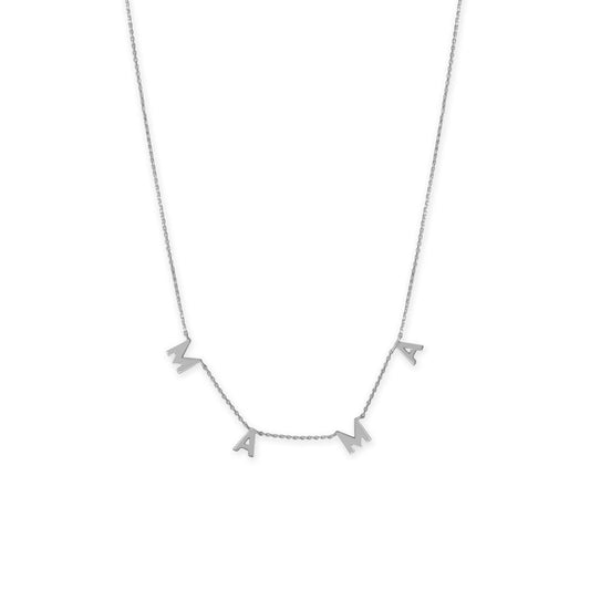 16" + 2" Rhodium Plated "MAMA" Charm Necklace