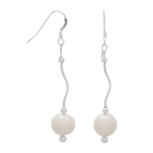 Wave Design Earrings with Cultured Freshwater Pearl Drop