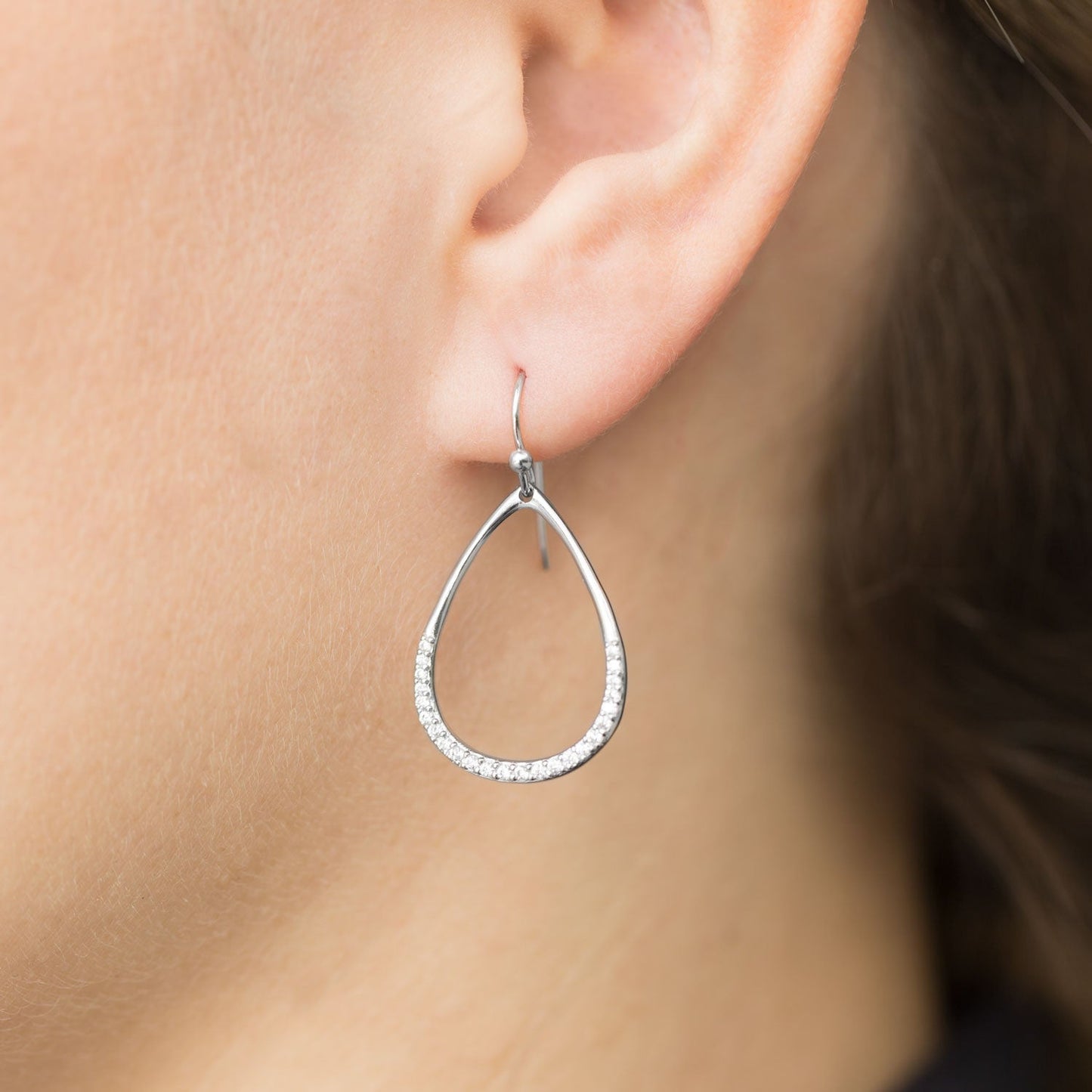 Rhodium Plated CZ Pear Drop Earrings