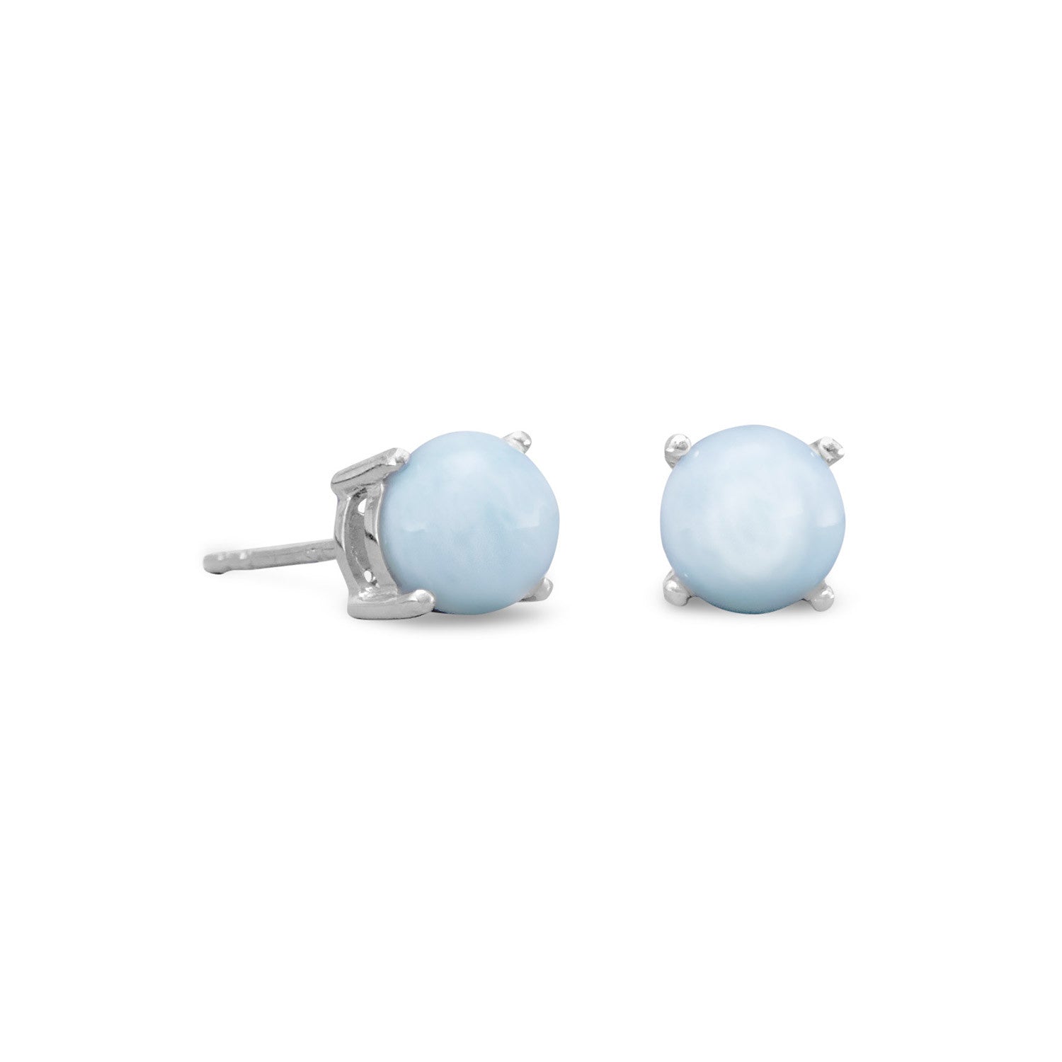 Rhodium Plated Larimar Stud Earrings