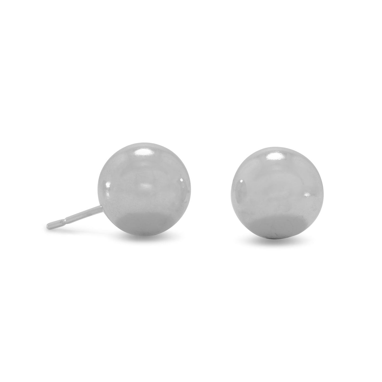 Rhodium Plated 10mm Ball Stud Earrings