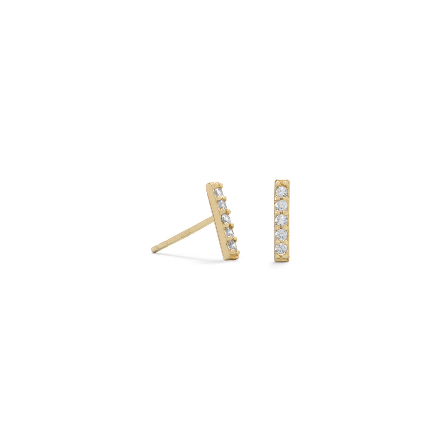 14 Karat Gold Plated Mini CZ Bar Studs