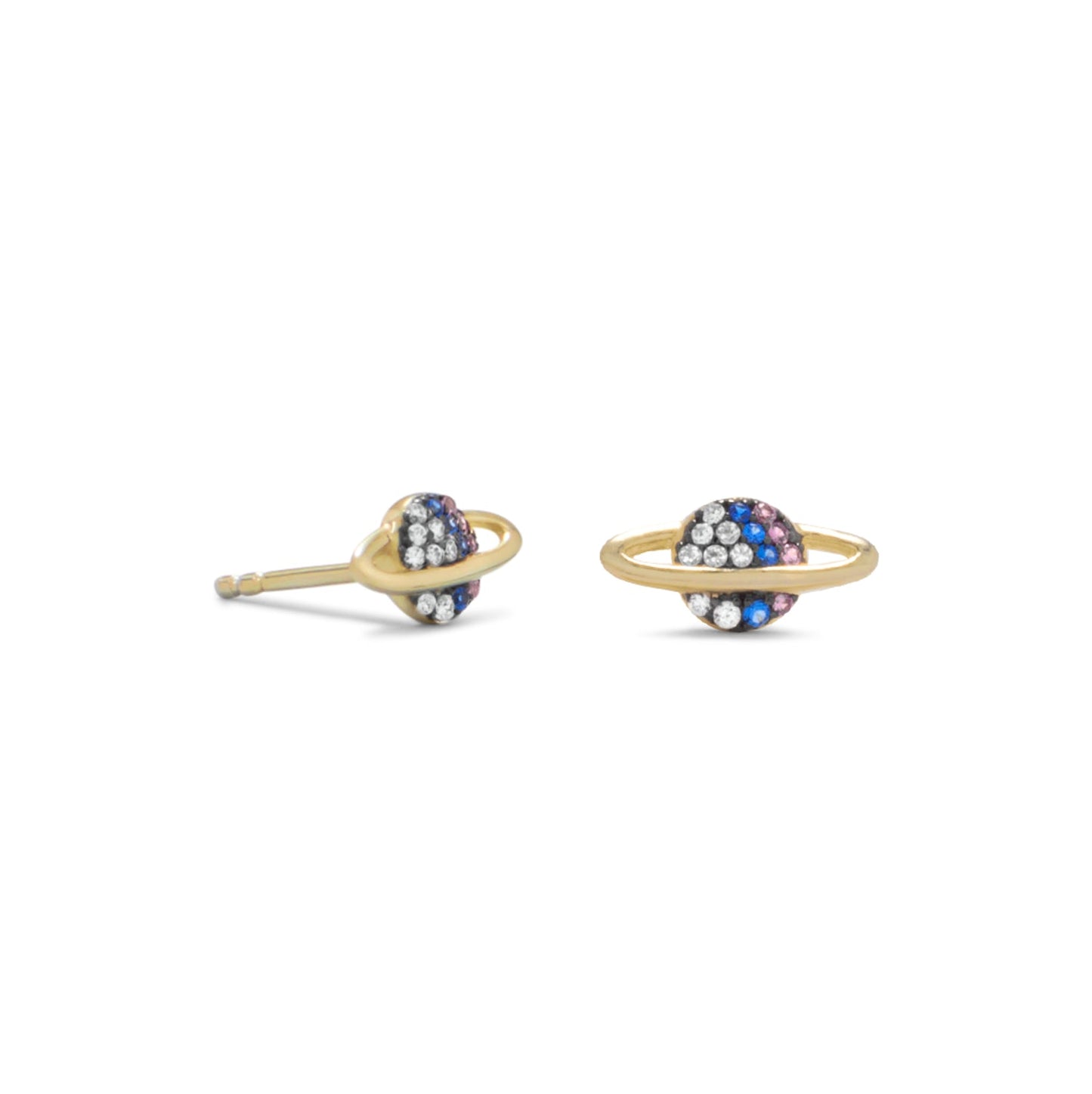 14 Karat Gold Plated Mini CZ Planet Studs