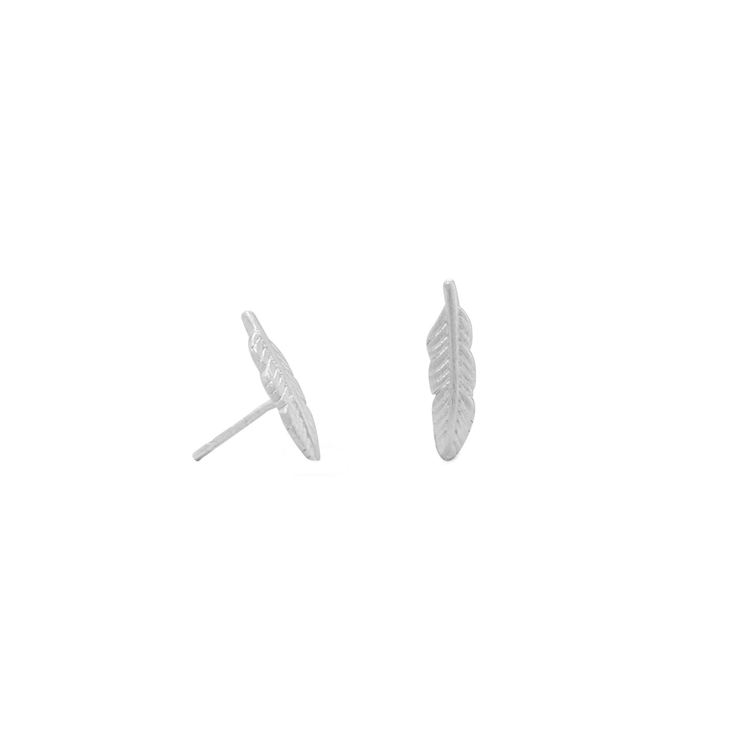 Rhodium Plated Feather Stud Earrings