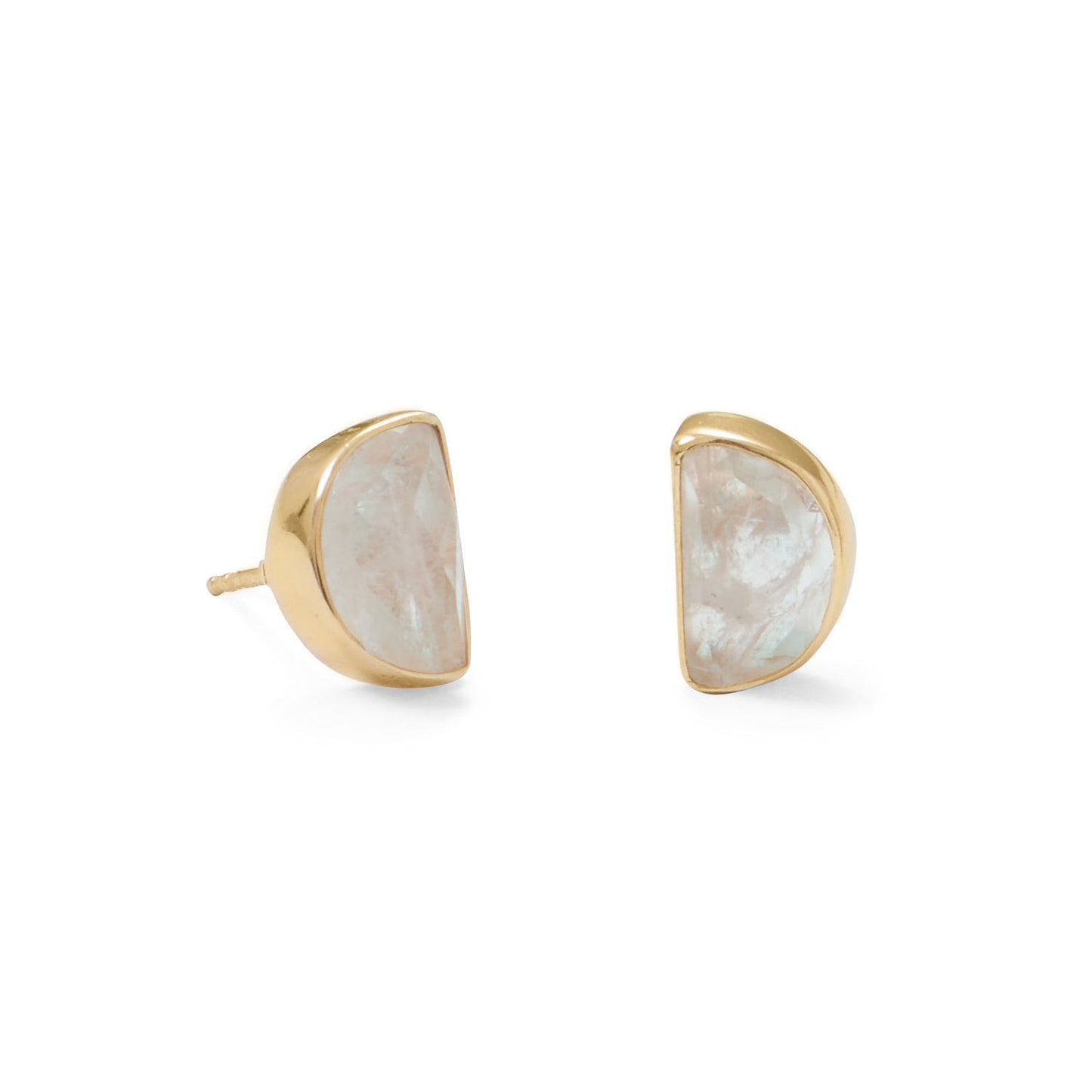 14 Karat Gold Plated Half Moon Rainbow Moonstone Post Earrings