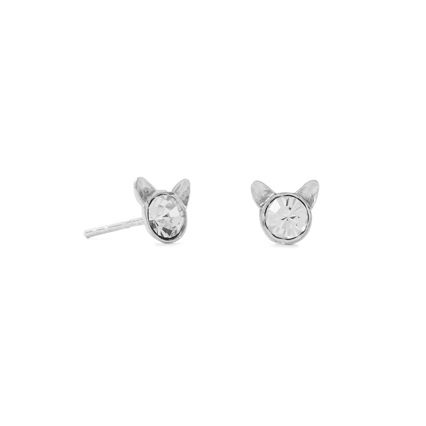 Tiny Polished Crystal Cat Face Stud Earrings