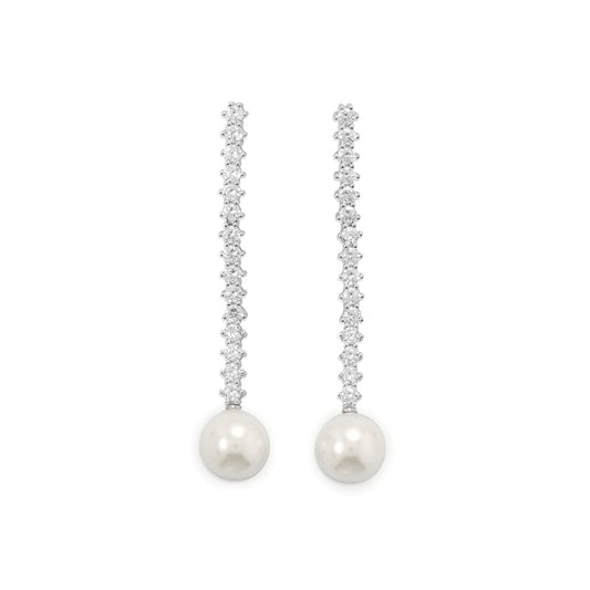 Rhodium Plated CZ and Simulated Pearl Drop Earrings