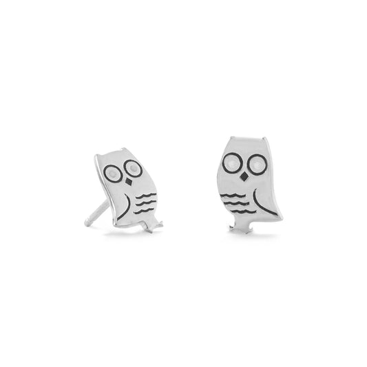 Sterling Silver and Enamel Owl Stud Earrings