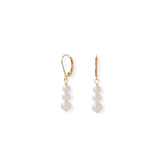 14/20 Gold Filled Stacked Cultured Freshwater Pearl Lever Earrings