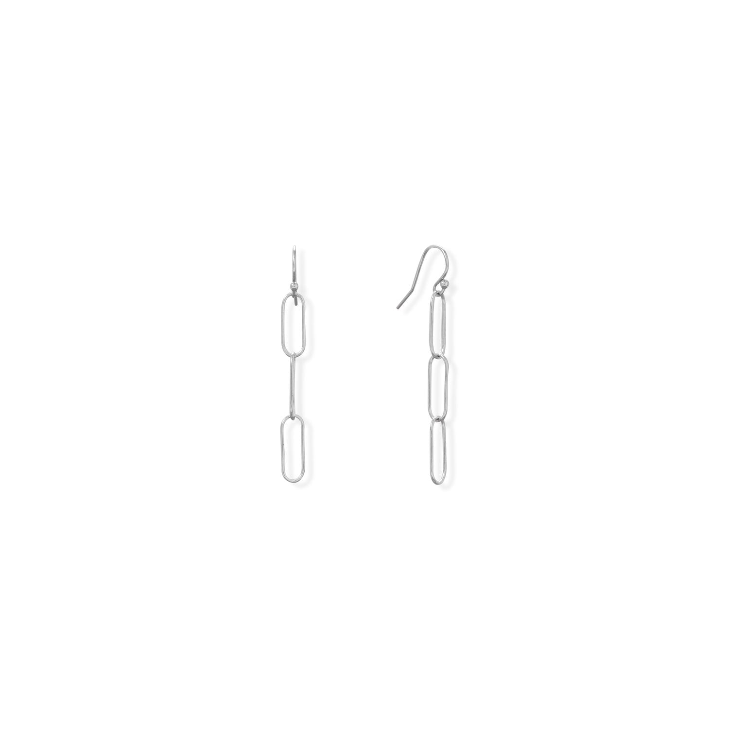 Rhodium Plated Paperclip French Wire Earrings