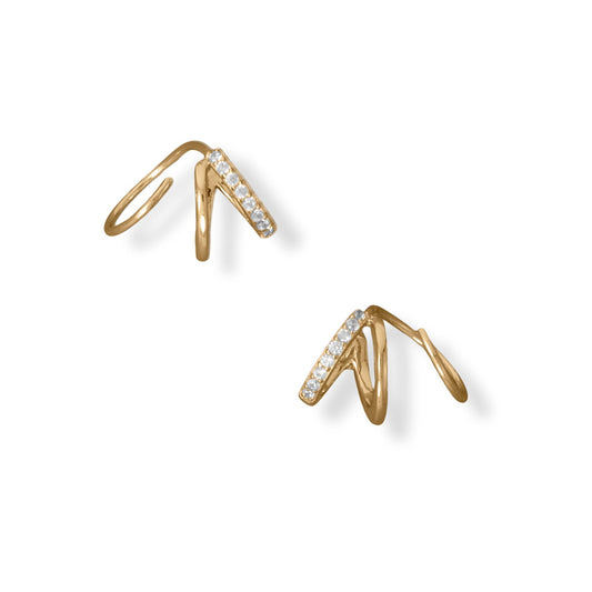 14 Karat Gold Plated CZ Hoop Earrings