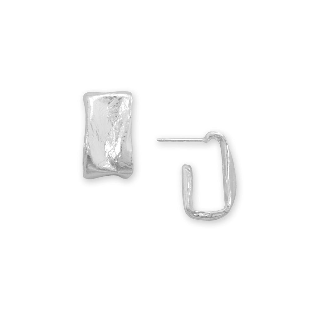 Textured Wide Rectangle 3/4 Hoop Earrings