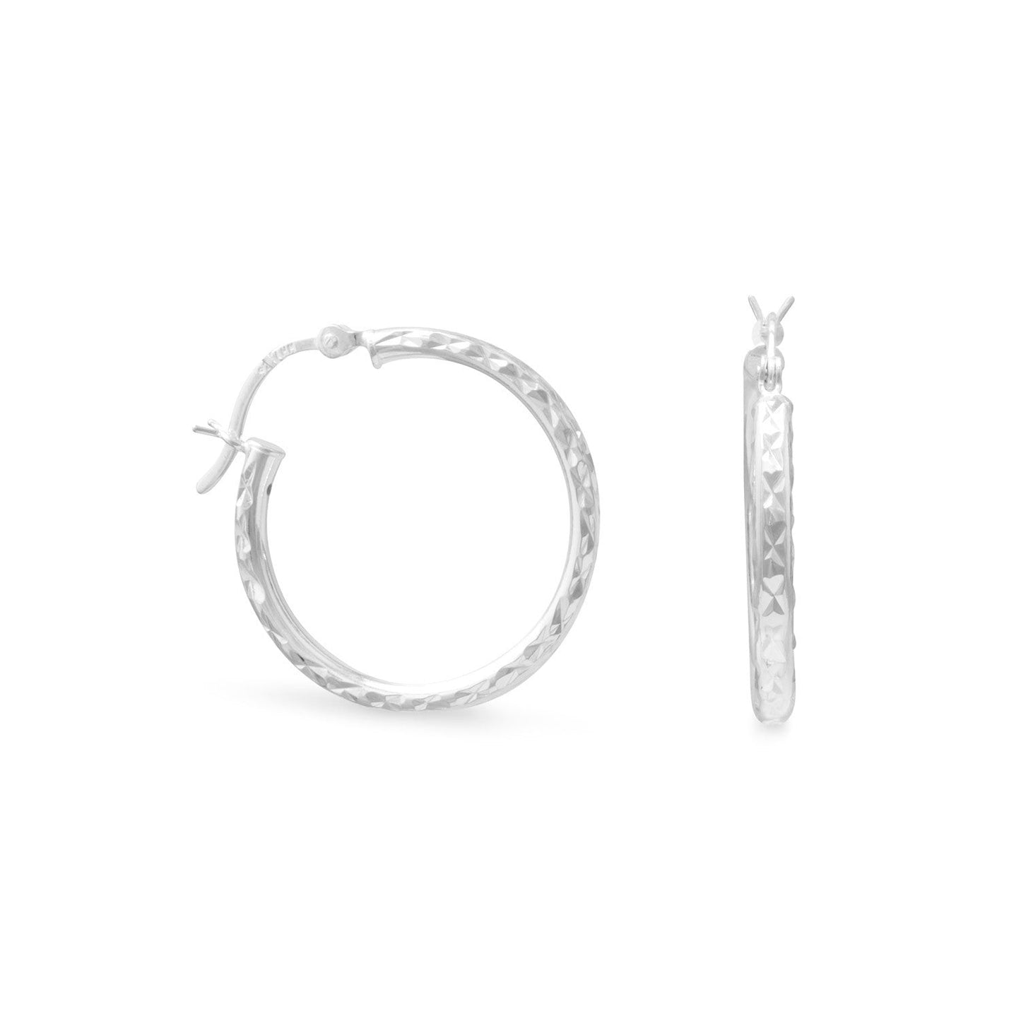 2.5mm x 25mm Diamond Cut Hoop Earrings