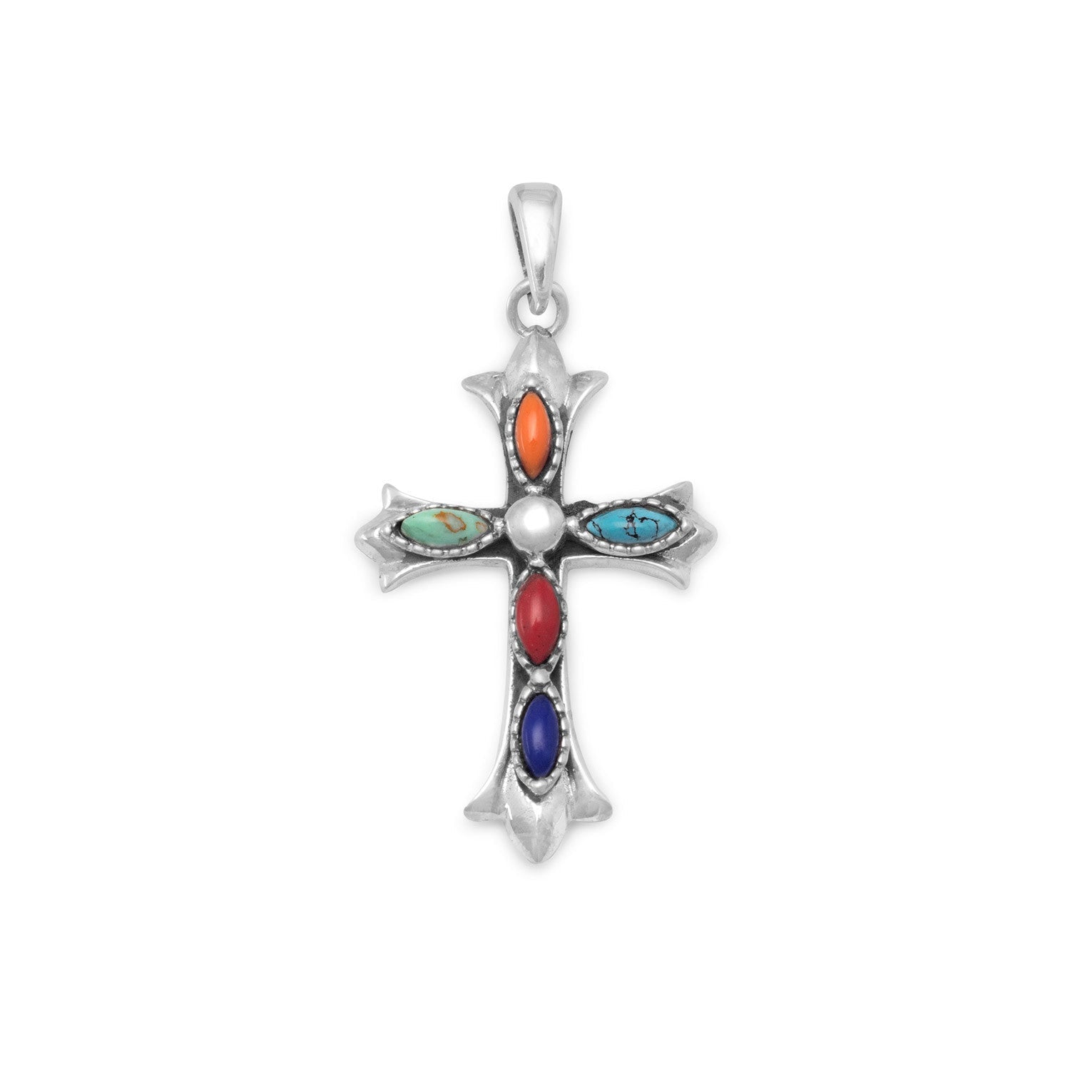 Marquise Multicolor Stone Cross Pendant