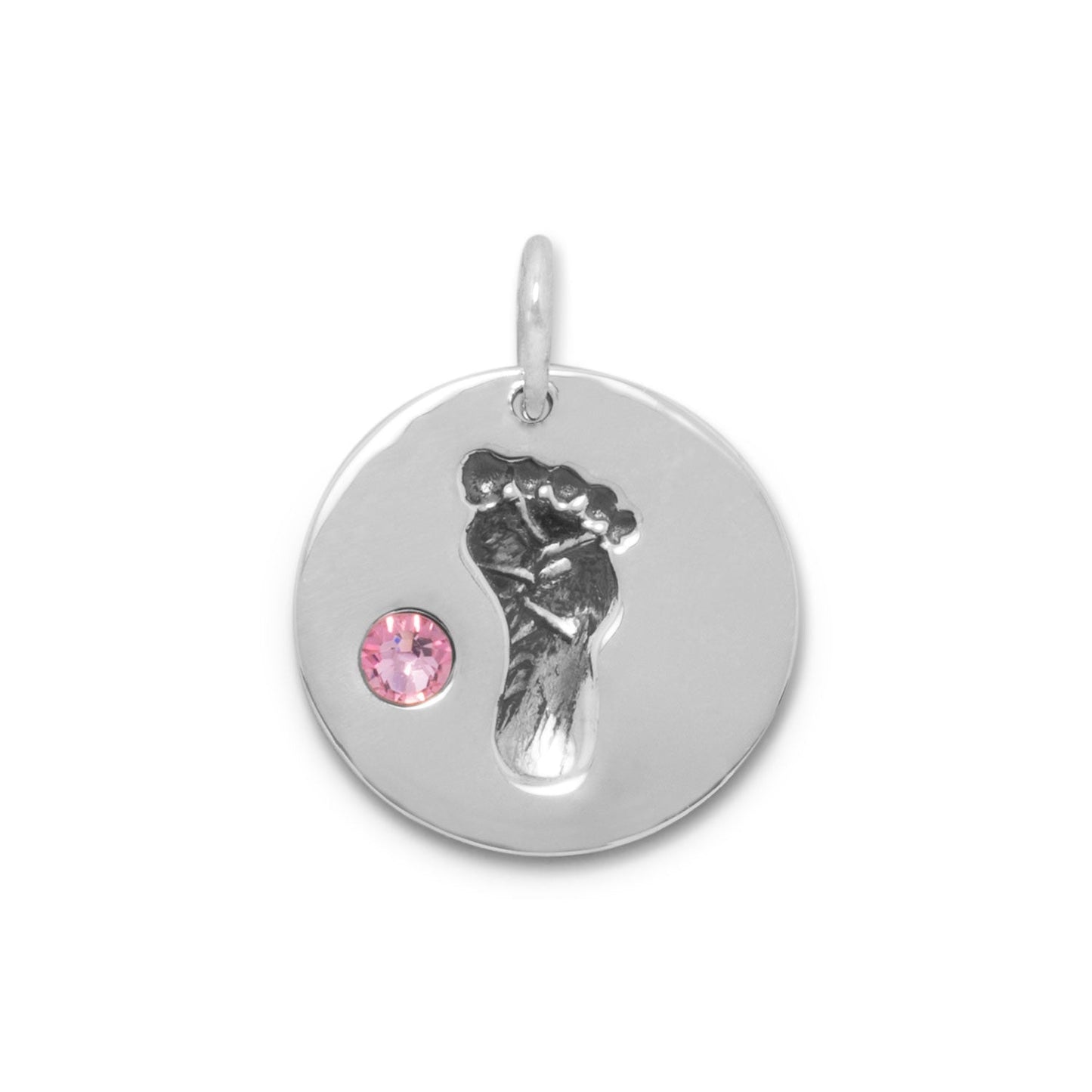 Footprint Charm with Pink Crystal