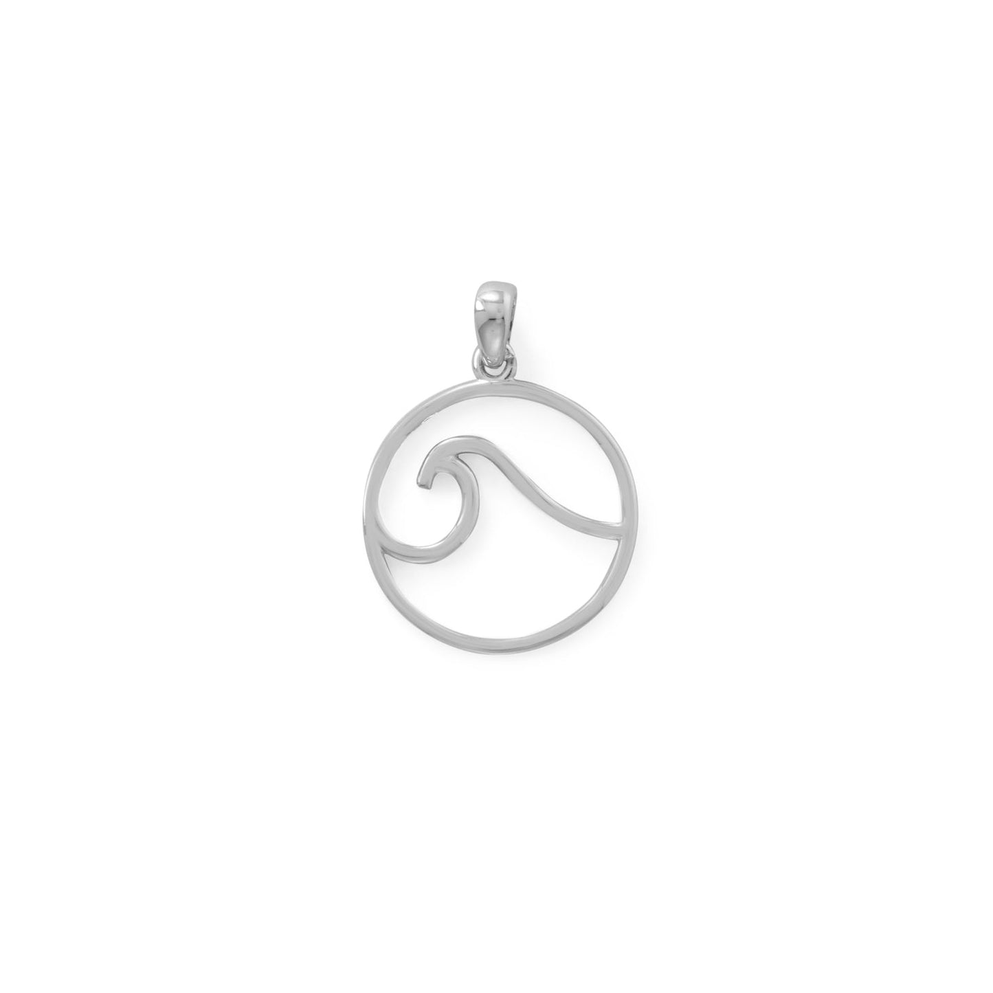 Rhodium Plated Outline Wave Pendant