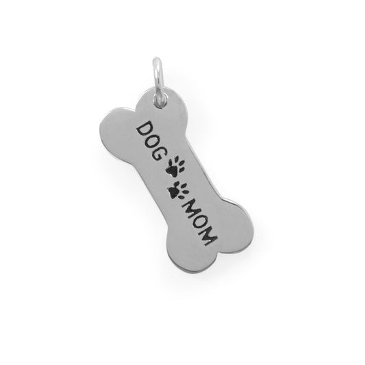 Rhodium Plated Sterling Silver Dog Mom Charm