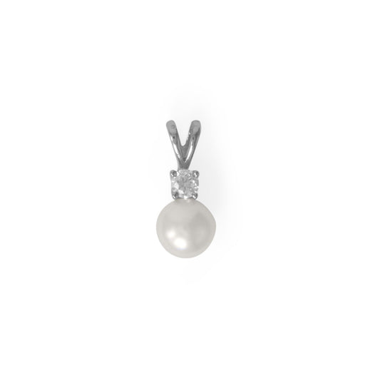 Rhodium Plated CZ and Cultured Freshwater Pearl Slide