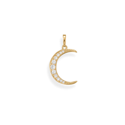 Be Bright! 14 Karat Gold Plated CZ Crescent Moon Pendant