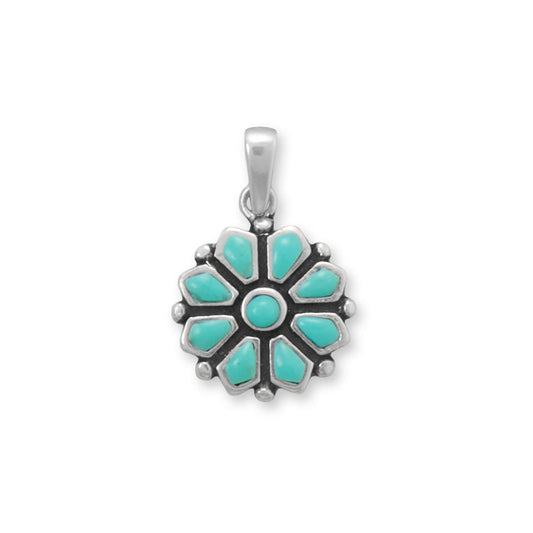 Reconstituted Turquoise Flower Pendant