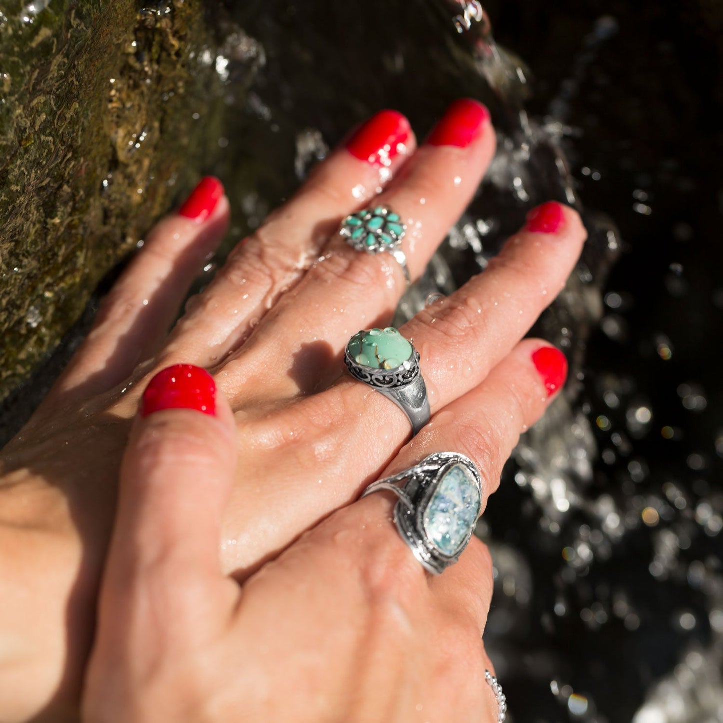 Reconstituted Turquoise Flower Ring