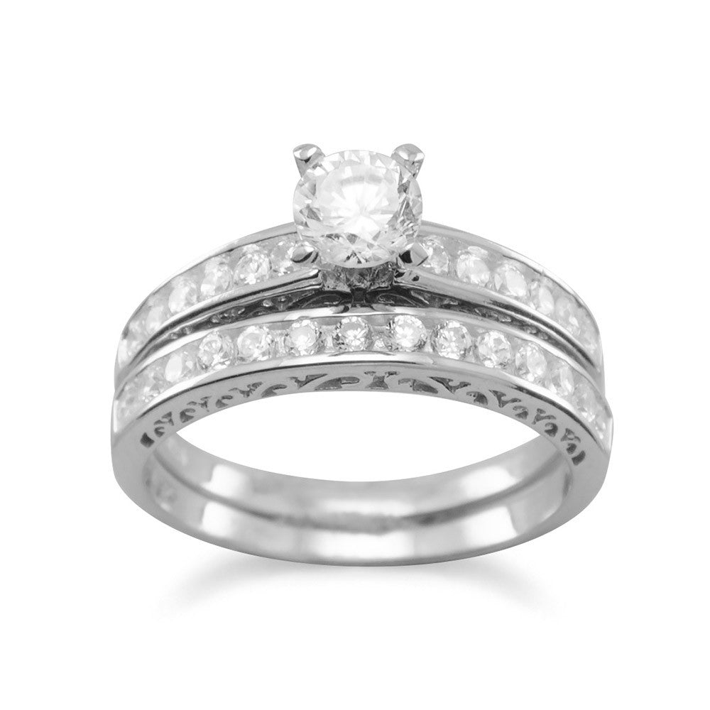 Rhodium Plated Wedding Band Set