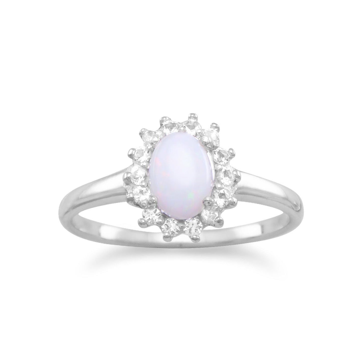 Rhodium Plated White Topaz and Australian Opal Ring